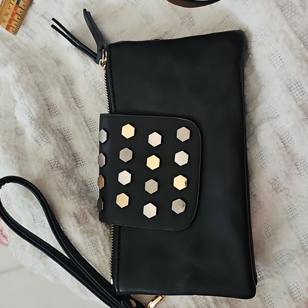 Olivia Miller vegan Black Studded Clutch
